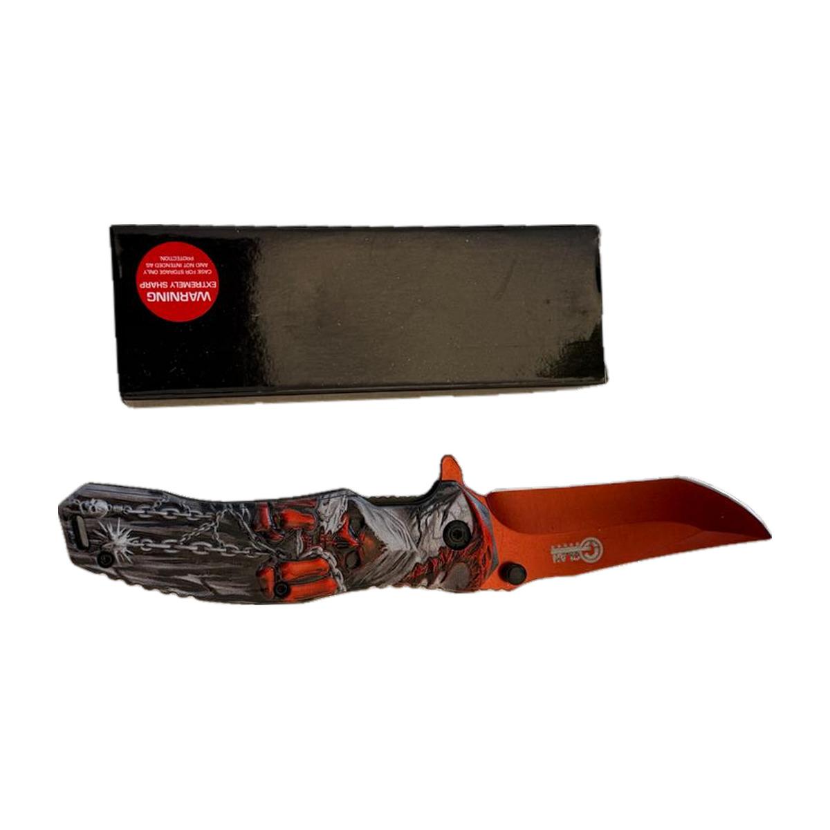 Gothic-Print Slim-Profile Knife with Red Blade