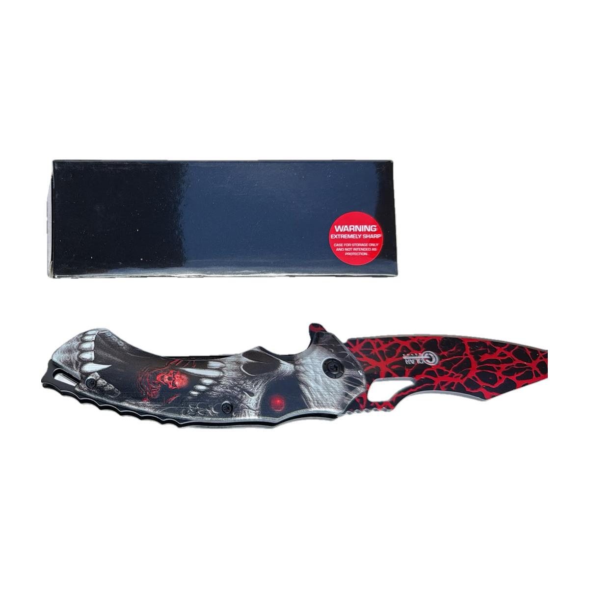 Red Gothic-Jaw Graphic Folding Knife