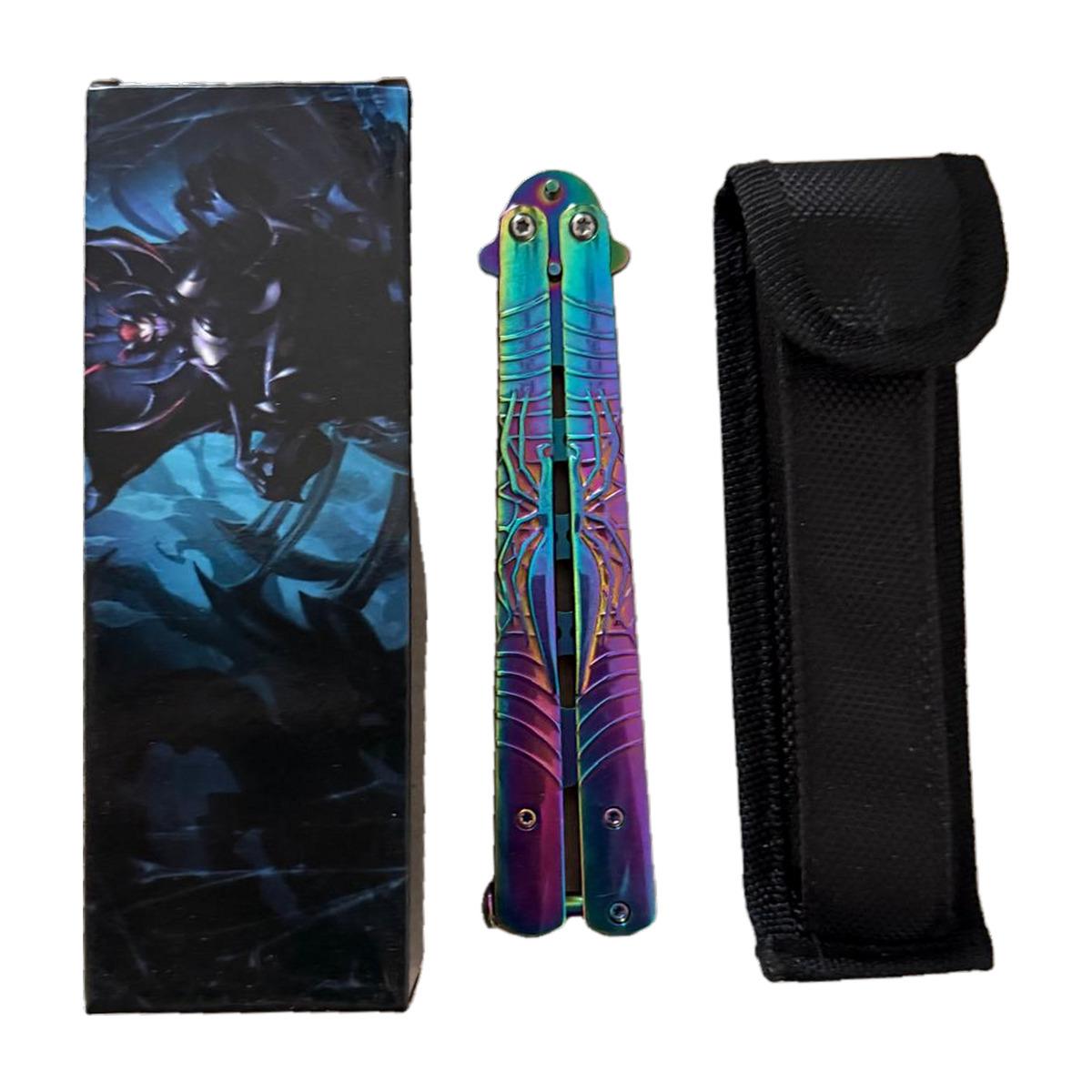 Teal/Purple Marble-Handle Flip Knife