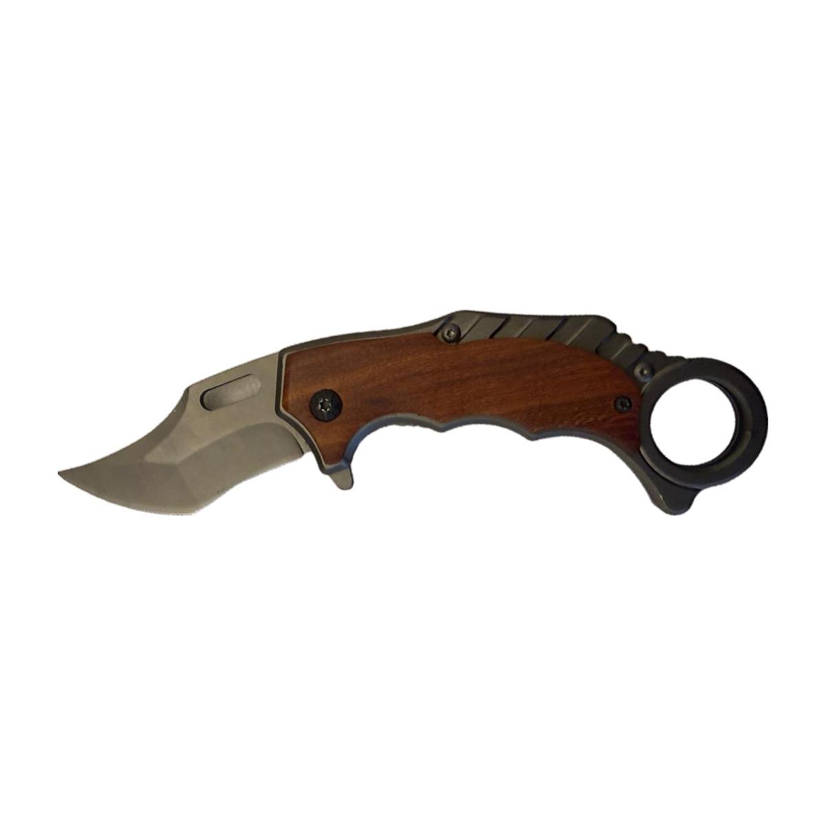 Wood-Handle Curved-Blade Folding Knife